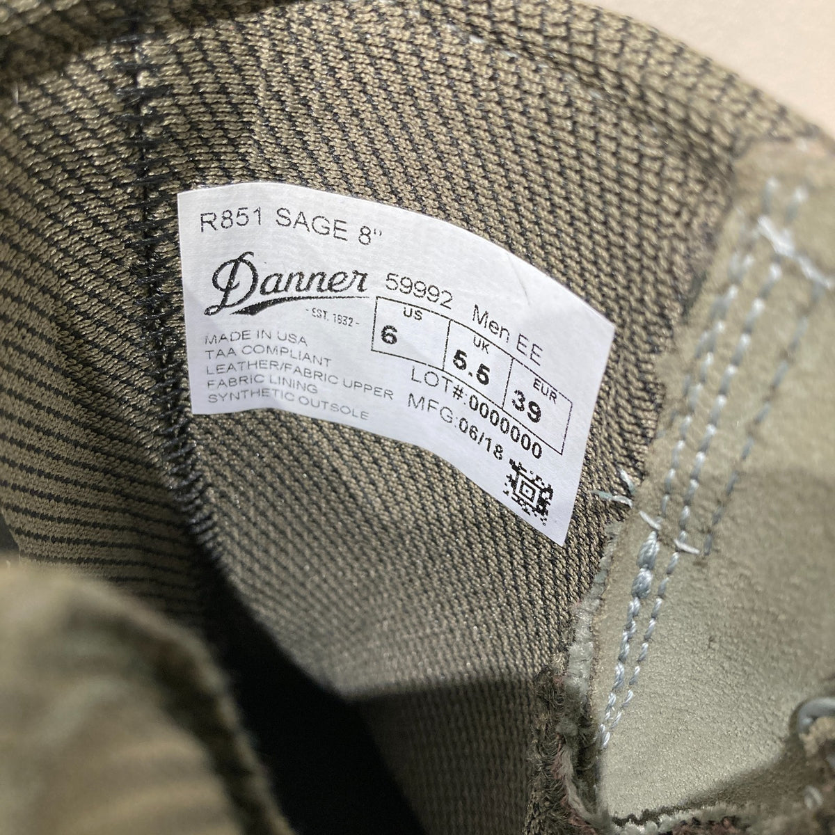 Danner Mens Sage Green Military 8" Reckoning Boots - Size 6 - NEW - 1122CT