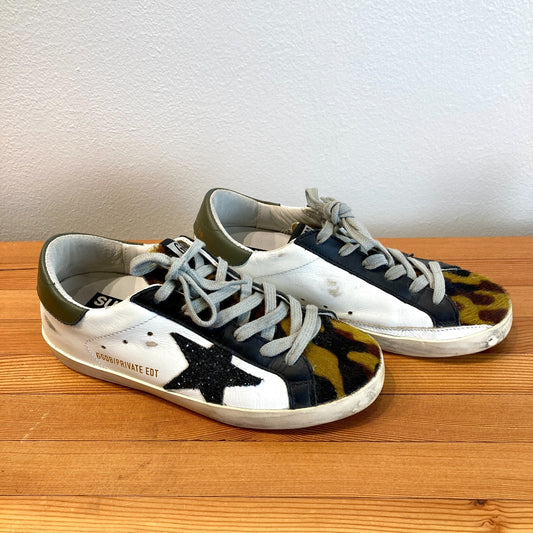 Golden Goose $580 White Super Star Leopard Glitter Sneakers - Sz 35/ 5 - 0209SB