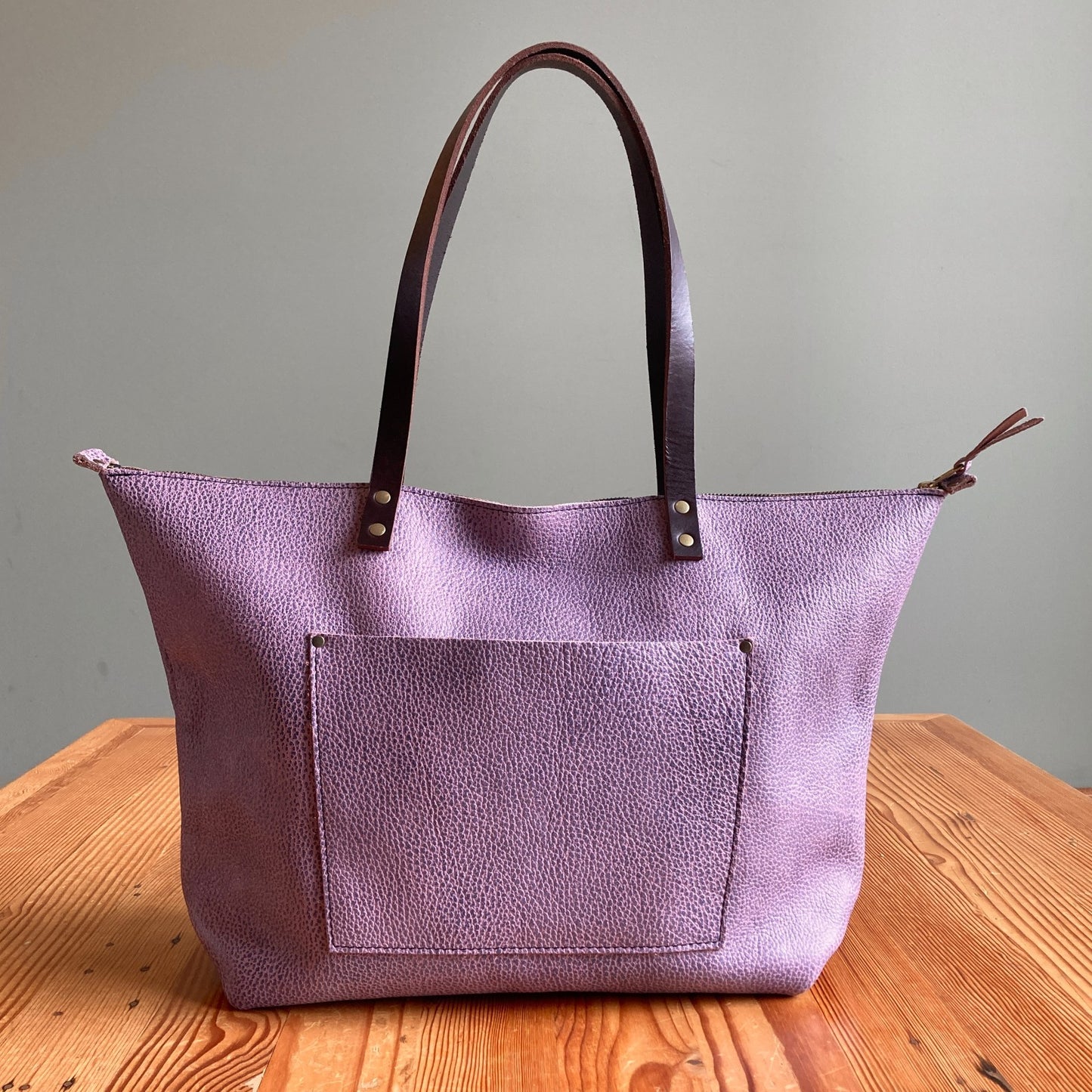 Portland Leather Goods Wisteria Purple Pebbled Zip Top Tote Bag NEW 0531AF