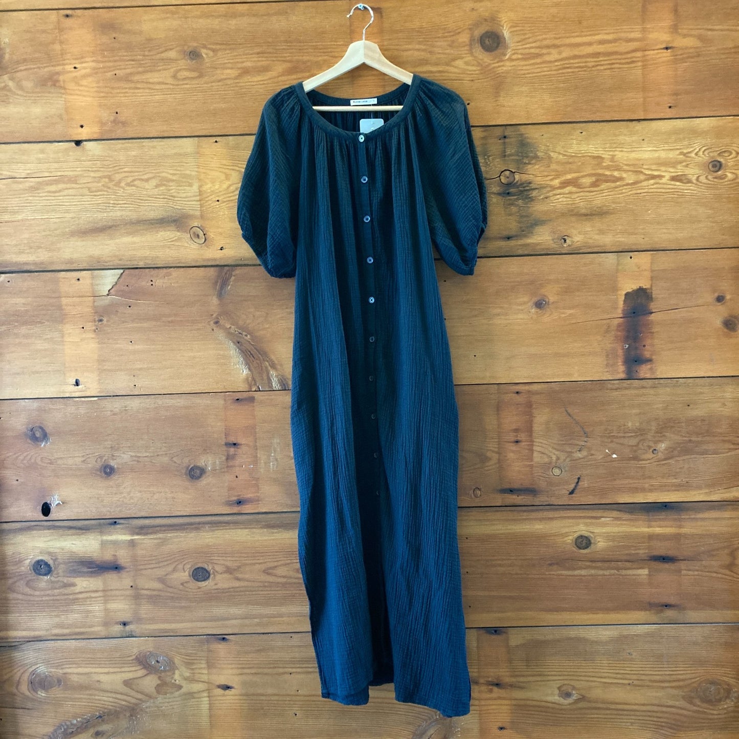 Marine Layer Black Gauze Short Sleeve Button Front Maxi Dress - Size L - 1228KM