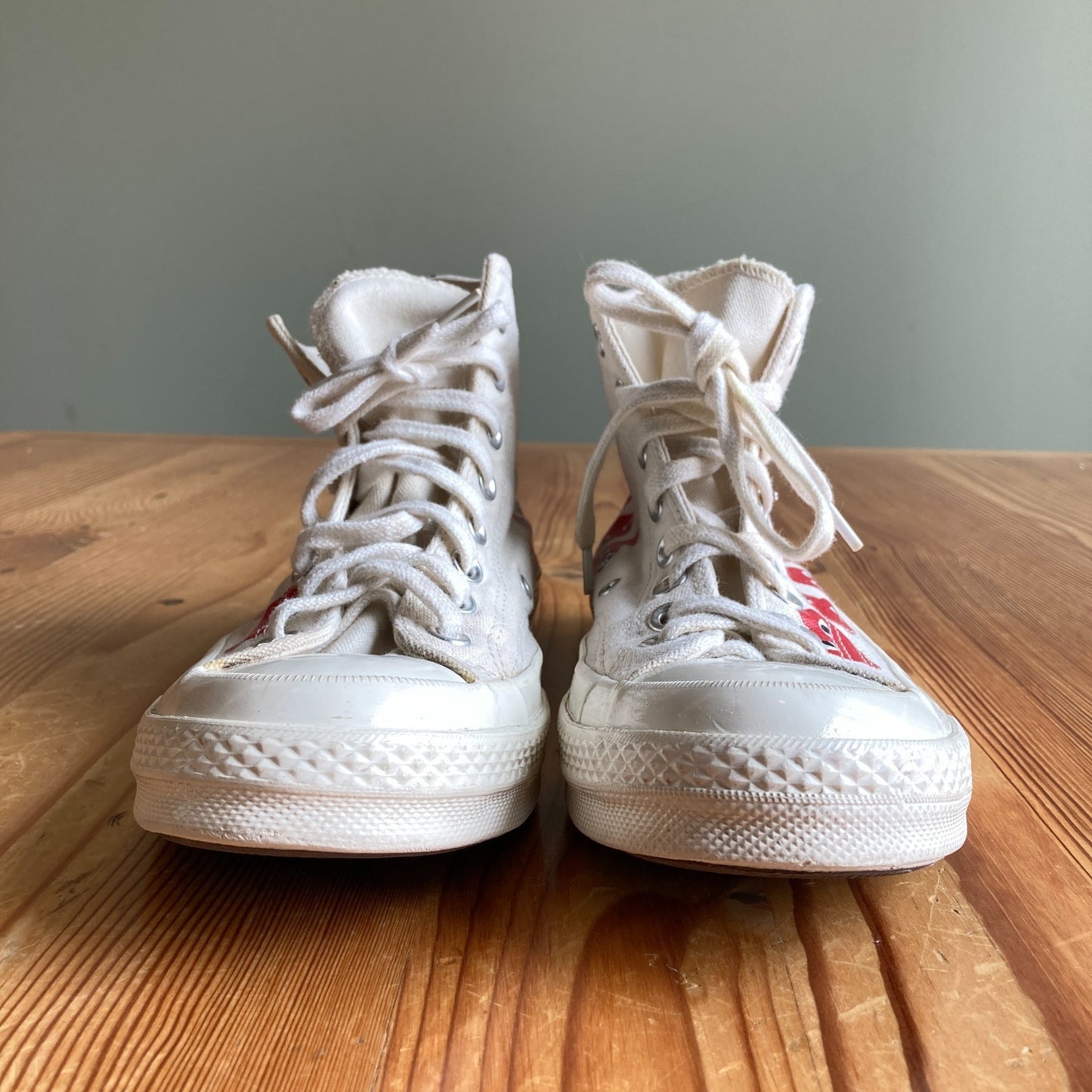 Converse X Play Comme Des Garcons White High Multi Heart Shoes - Size 9 - 0709EH