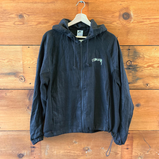 Nike X Stussy Black Linen Hooded Zip Front Jacket - Size M - 0817JE