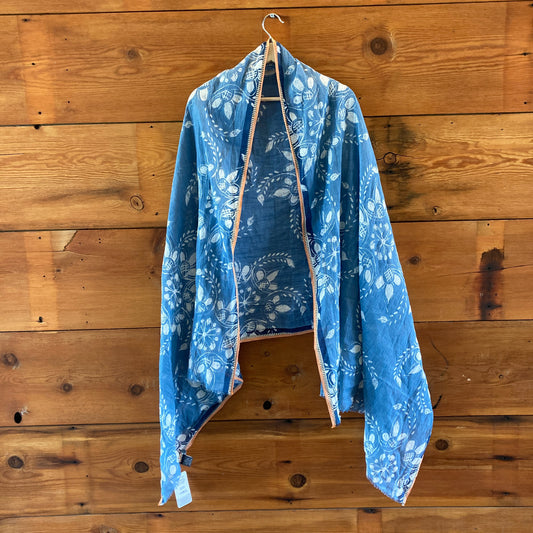 Epice Paris Blue Botanical Print Linen Blend Floral Stole Scarf - 4427SC