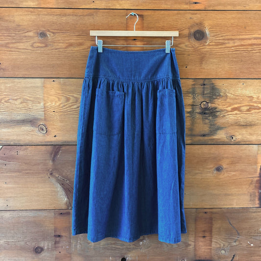 Hansel from Basel Dark Chambray Ruched Midi Length Skirt - Size 2 - 1213SM