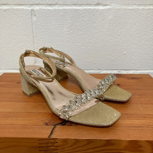 Badgley Mischka Champagne Gold Jeweled Open Toe Sandals - Size 8 - 0826HB