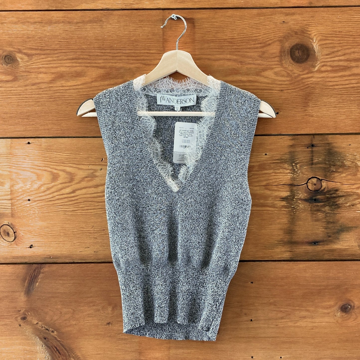 JW Anderson $355 Gray Lace Trimmed Sleeveless Knit Tank Top - Size M - 1011SC
