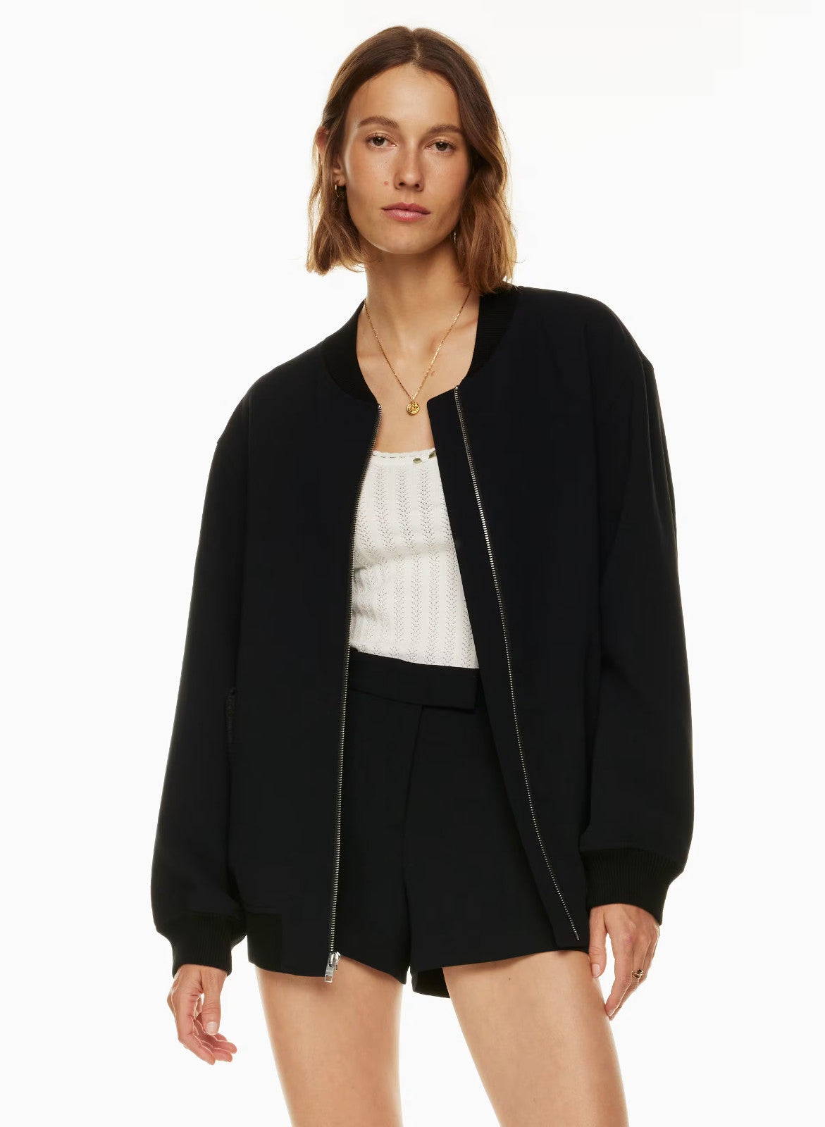 M - Wilfred Aritzia Black Numbers Oversized Crepe Bomber Jacket 1009EF