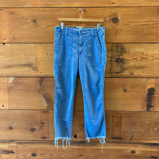 AMO Blue High Waisted Easy Army Trouser Frayed Hem Pants - Size 27 - 4427SC