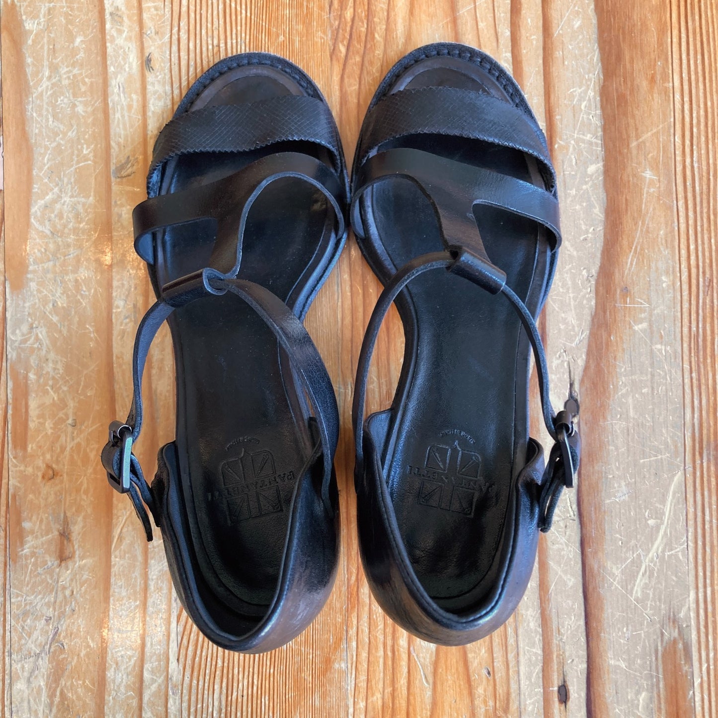 Pantanetti $399 Black Mid T Strap Sandals Heels - Sz 37.5 / 7.5 -w/box - 0121PK