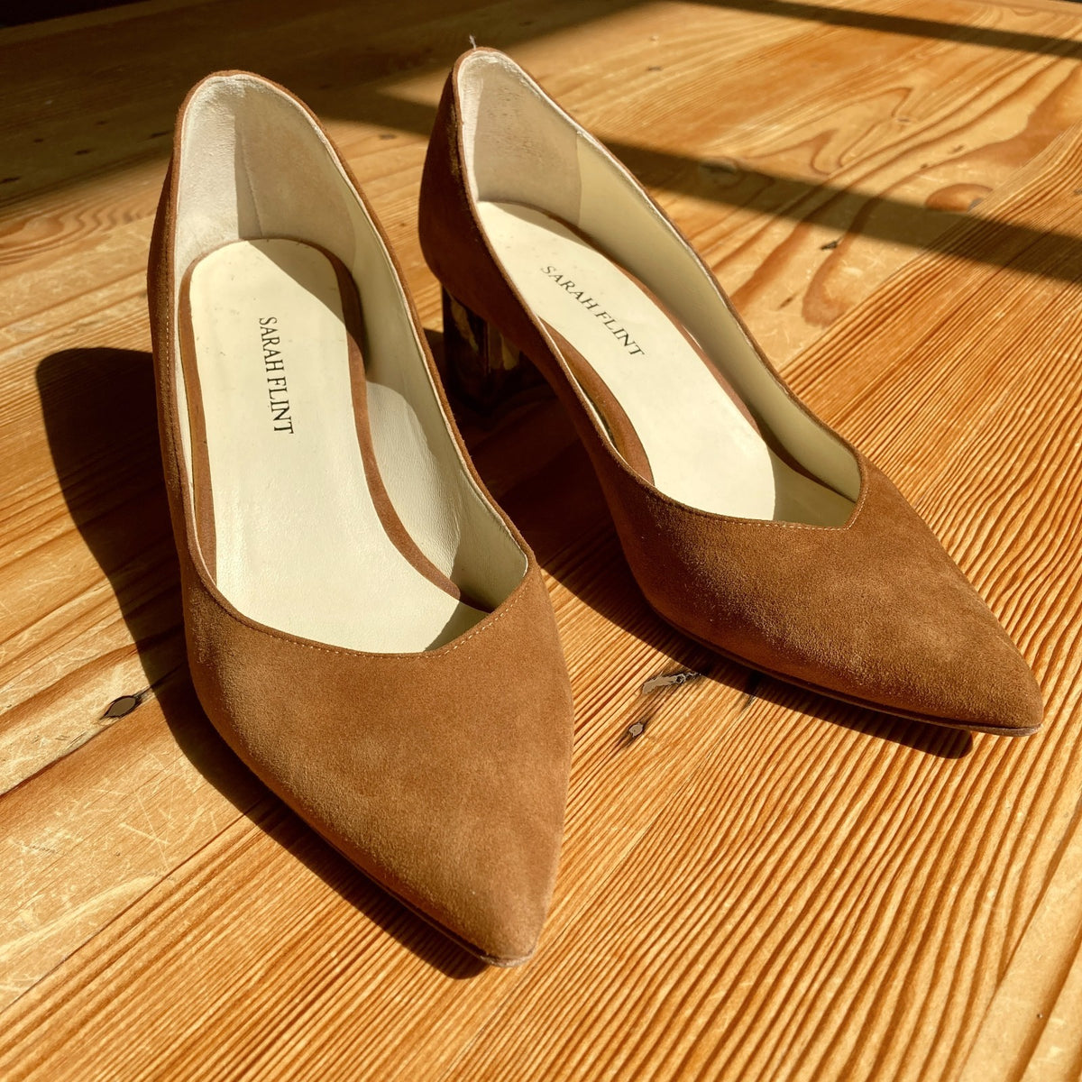 Sarah Flint Brown Suede Leather Tortoise Shell Heel Shoes - Size 36.5 - 0927EK