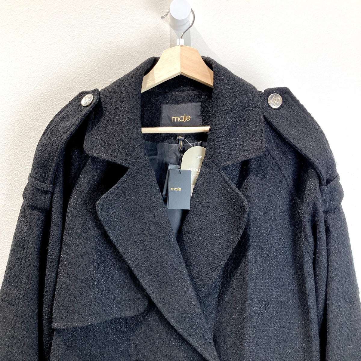 Maje $685 Black Button Up Belted Long Overcoat Jacket - Sz 42 / L - NEW - 1012HA