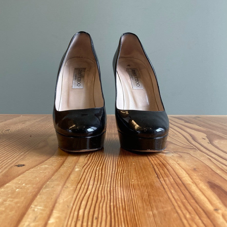 Jimmy Choo Black Patent Leather Alex Stiletto Heels Shoes - size 38 / 8 - 0316DC