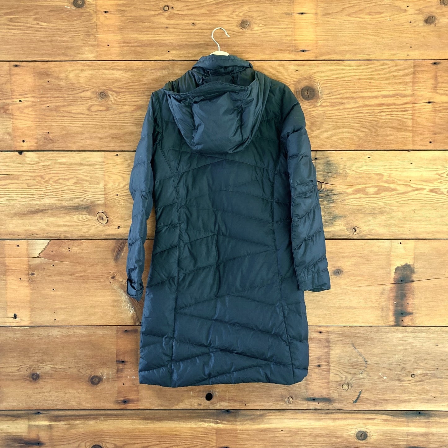 S - Nau Black Hooded Winter Puffer Quilted Goose Down Lined Coat 0106MG