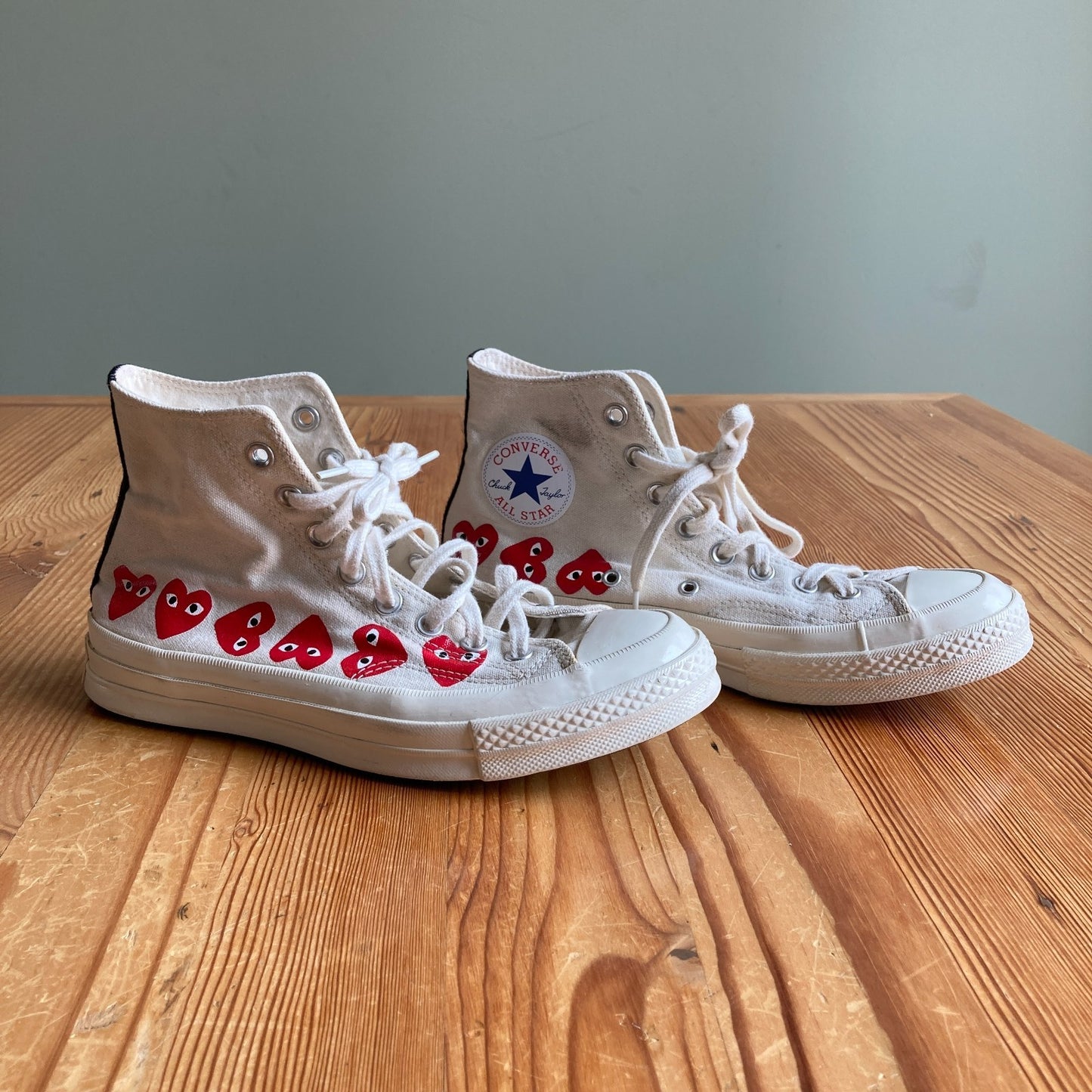 Converse X Play Comme Des Garcons White High Multi Heart Shoes - Size 9 - 0709EH