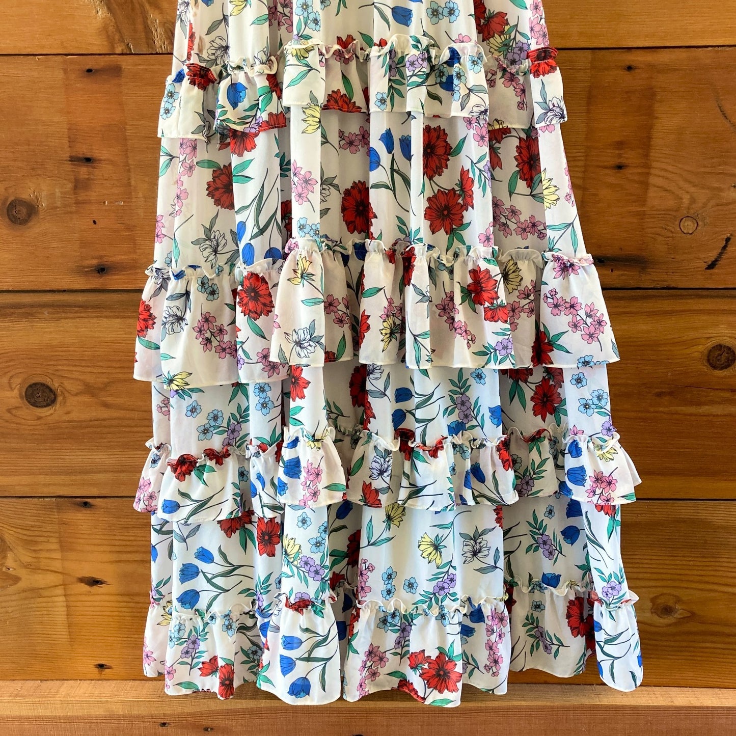 Yumi Kim White Floral Ruffle Tiered Maxi Sleeveless Dress - Sz M - NEW - 1029SB