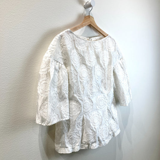 Pearl by Lela Rose White Sheer 3D Medallion Blouse Top - Size 6 - 0608BM