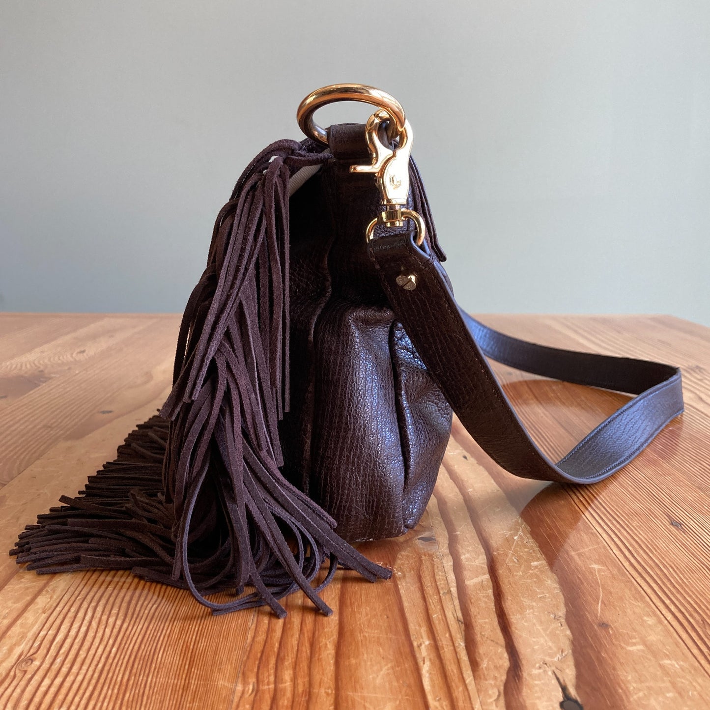 Tory Burch Dark Brown Fringe Leather Suede Sawla Messenger Bag - 0416PP