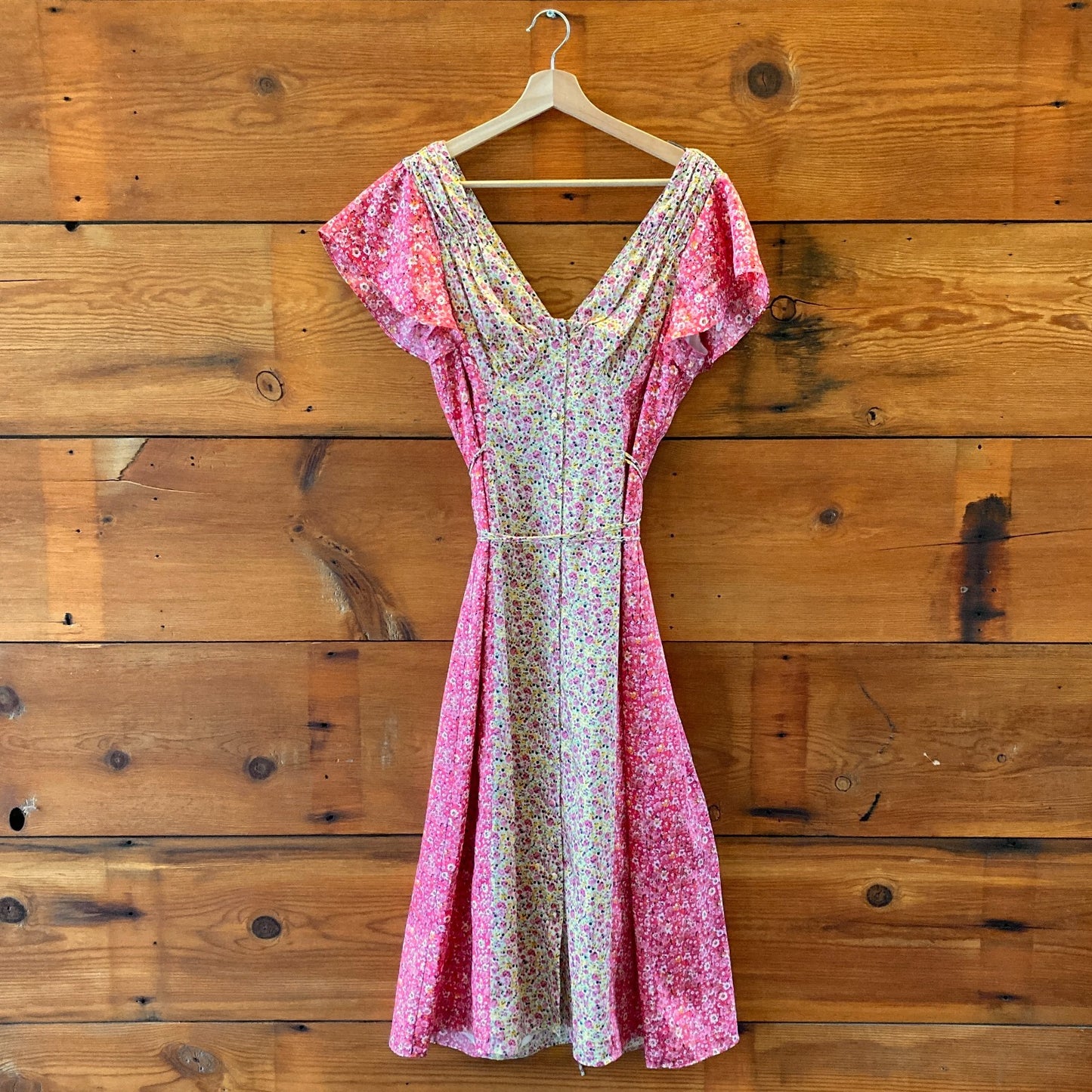 6 - Cinq a Sept Pink Floral Print Button Front Flutter Sleeve Dress 1203TR