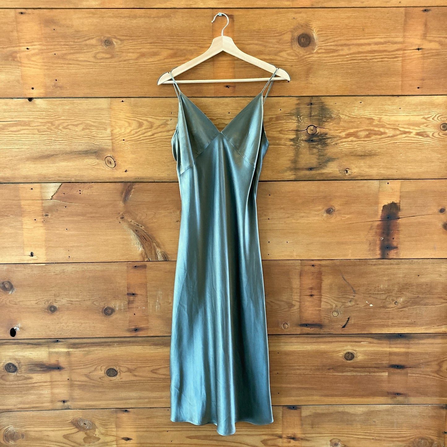 AYR Gray Silk Heck Yes Midi Slip V-Neck Sleeveless Dress - Size S - 1125KG