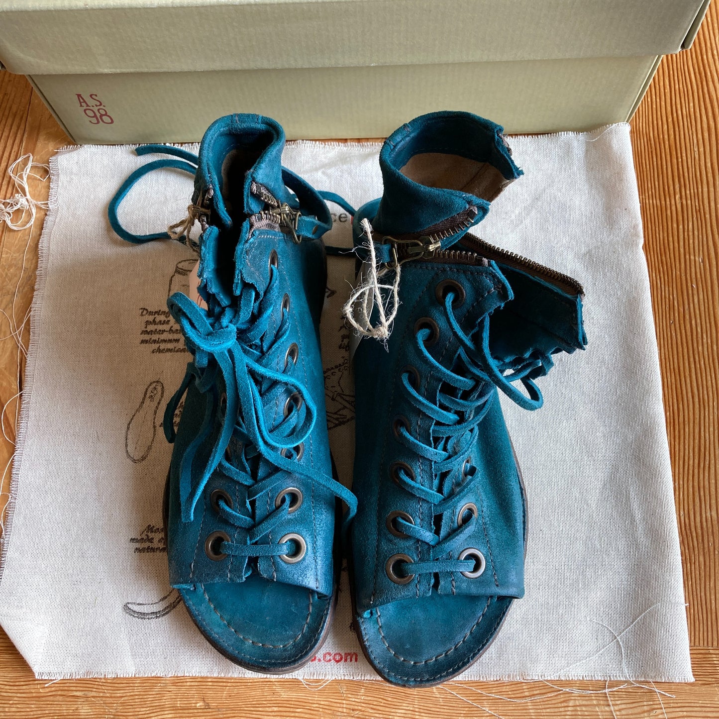 A.S.98 Regal Teal Lace Up Open Toe Sandals Boots NEW w/ Box - Size 39 - 0514CP