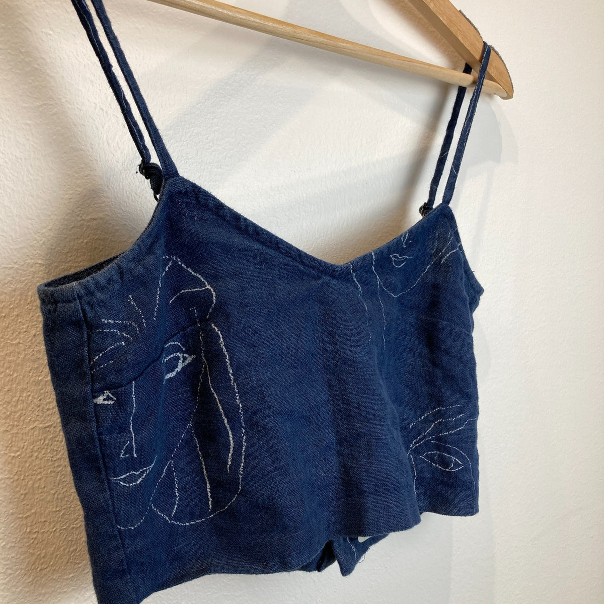 Paloma Wool Blue Illustrated Faces Print Crop Top Tank - Size 34 / XS - 0312IG