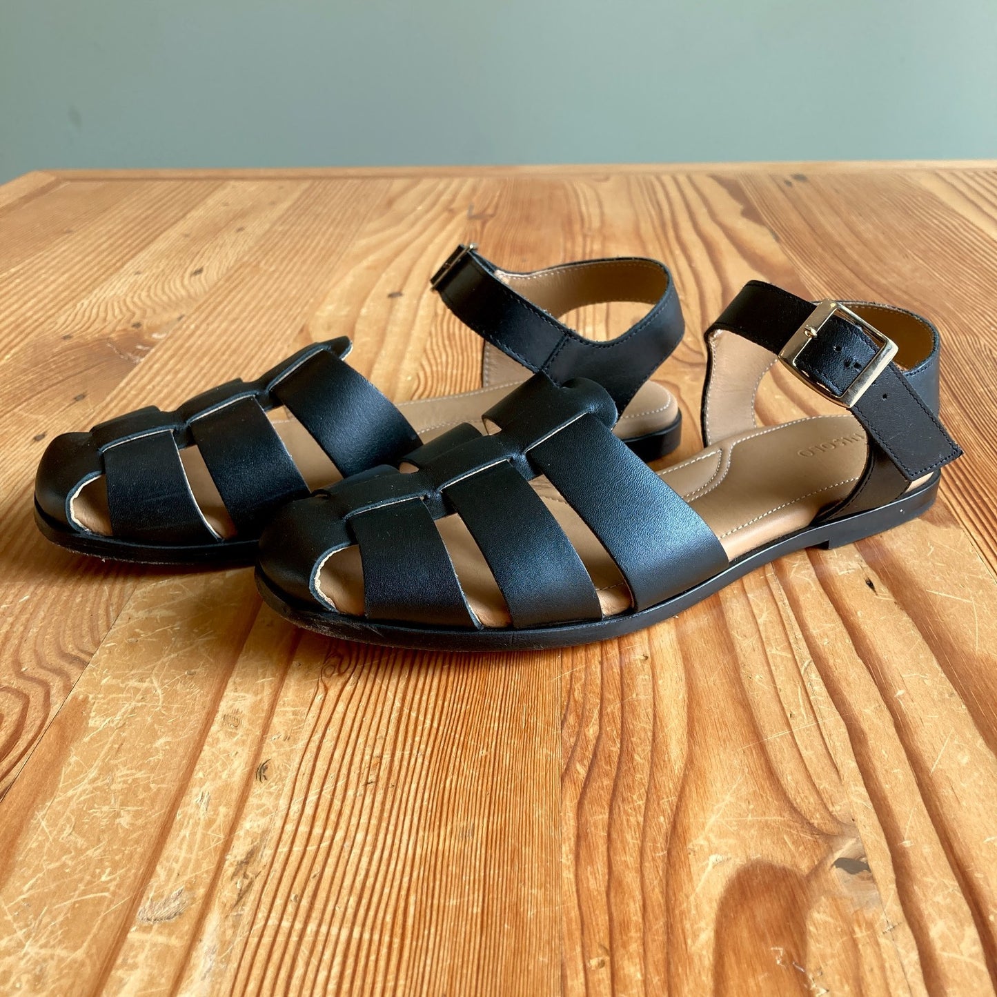 Nisolo Black Leather MIRA Flat Fisherman Sandals Shoes - Size 10 - 0815CJ