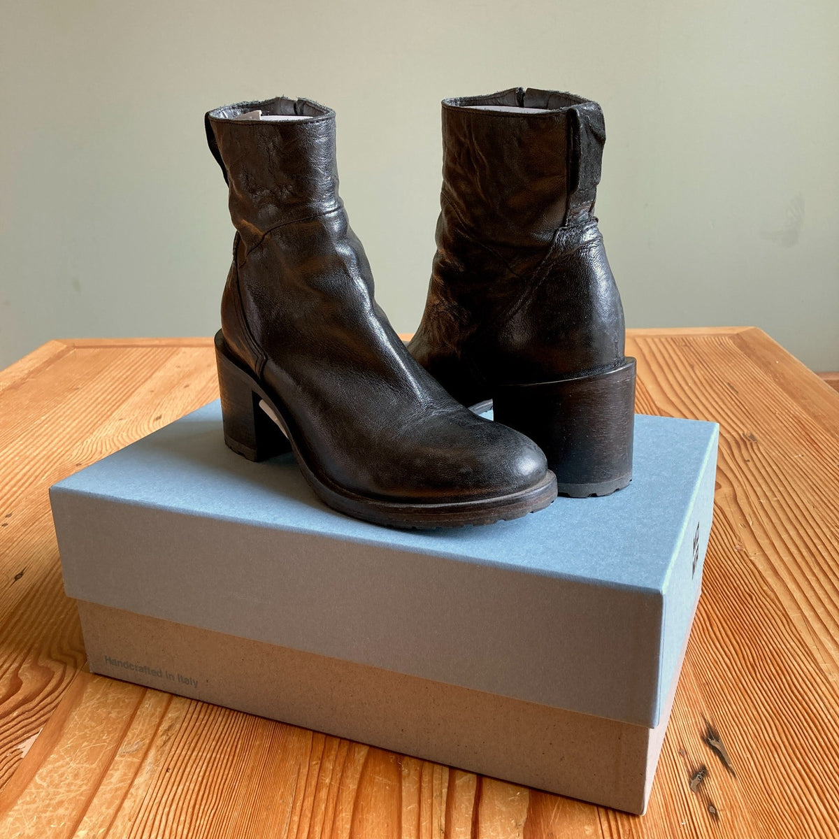 Moma Black Leather Vitello Heeled Ankle Boots - Size 36 / 6 - w/ Box - 0224DM