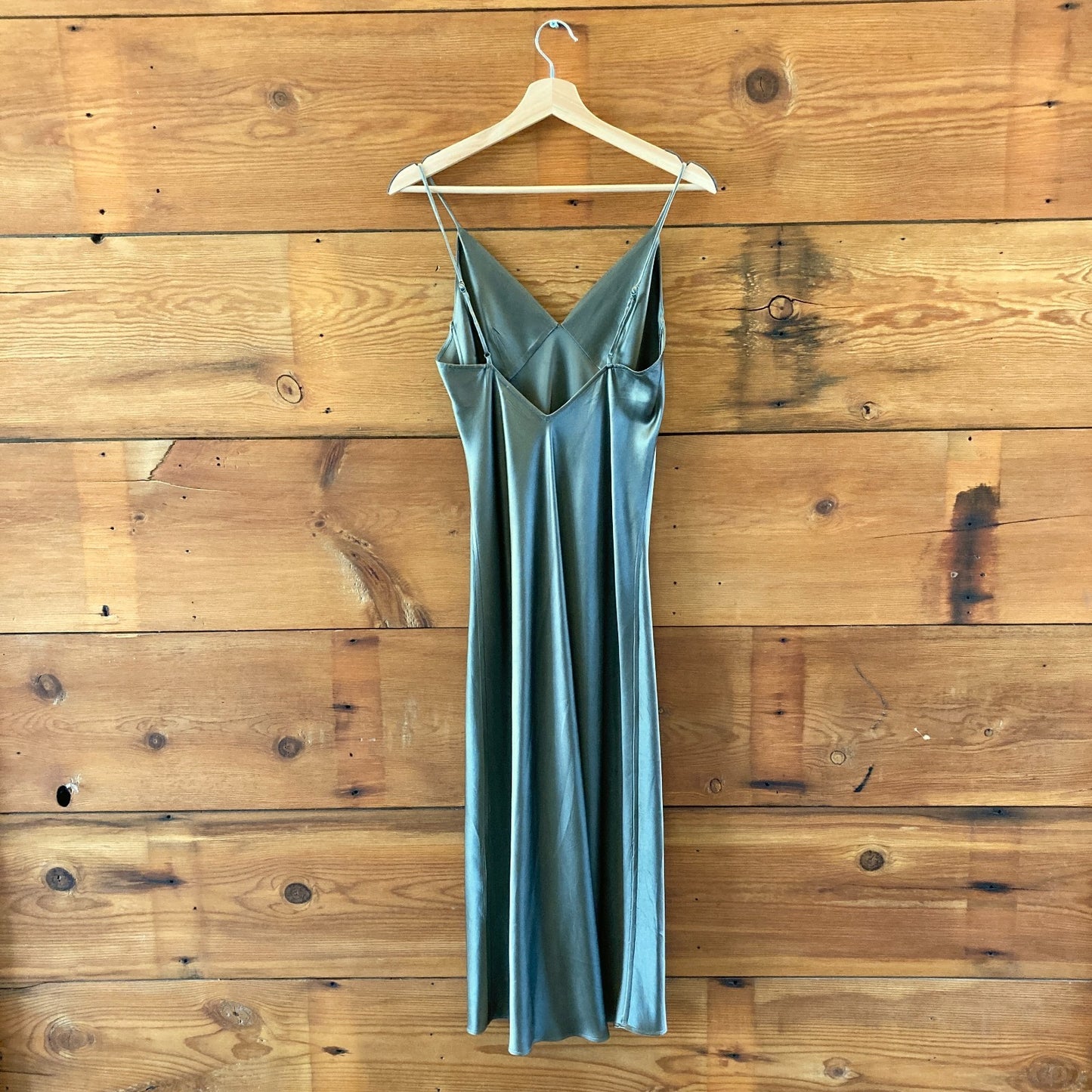 AYR Gray Silk Heck Yes Midi Slip V-Neck Sleeveless Dress - Size S - 1125KG