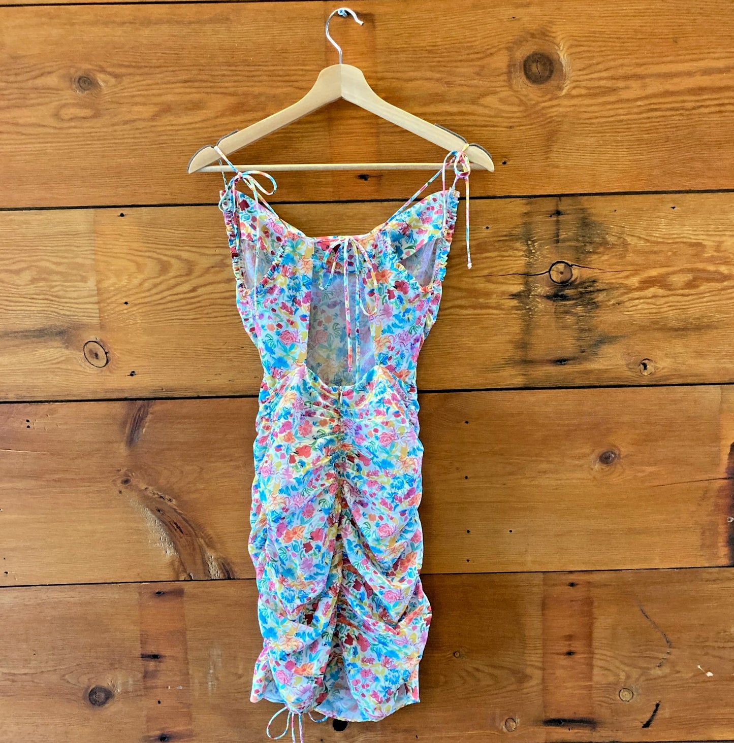 For Love & Lemons Floral Ruched Open Back Leah Dress - Size XXS - NEW - 0515CJ