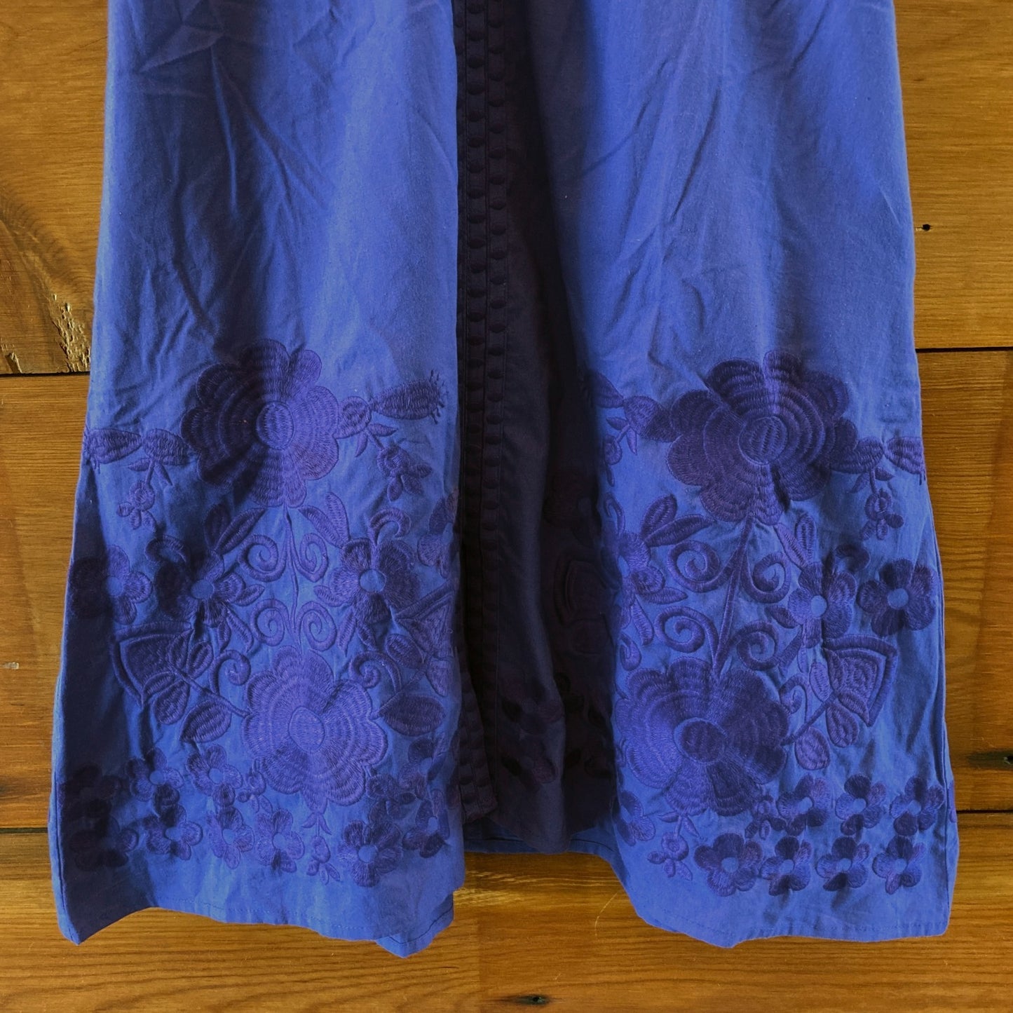 Julia Amory Purple Embroidered Midi Puff Sleeve Dress - Size S - 1107TZ
