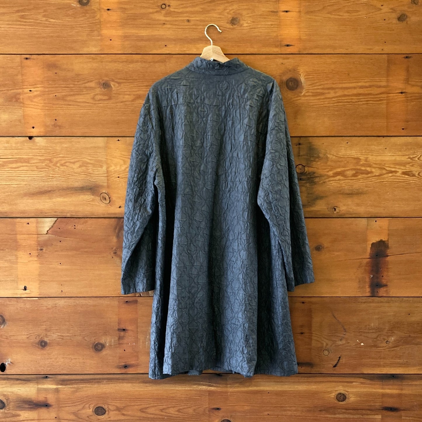 3X - Eileen Fisher Dark Gray Textured Tussah Silk Long Duster Jacket 1031LF