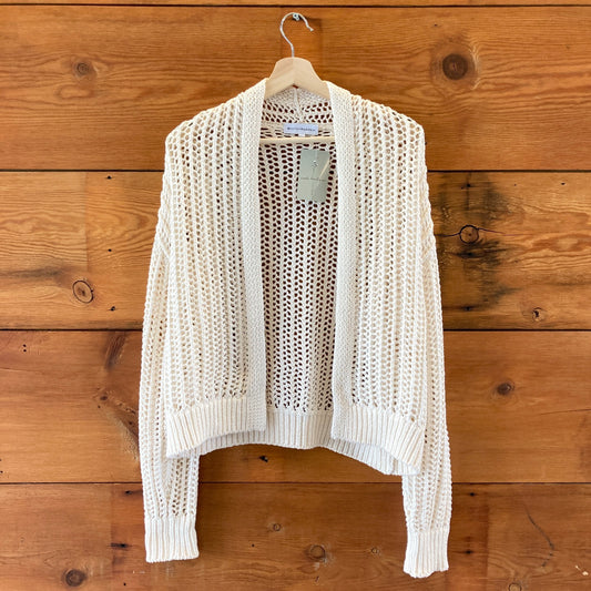 White + Warren Ivory White Open Front Loose Knit Sweater - Size M - 4427SC