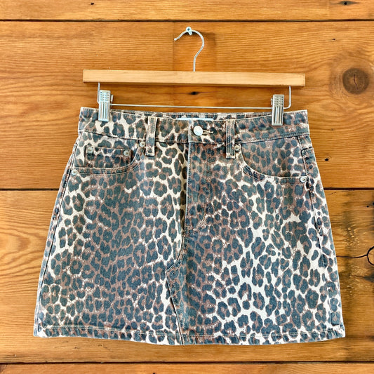 Daze NEW Brown Cool Cat Print Malibu Mid Waist Mini Skirt - Size 25 - 0313SH