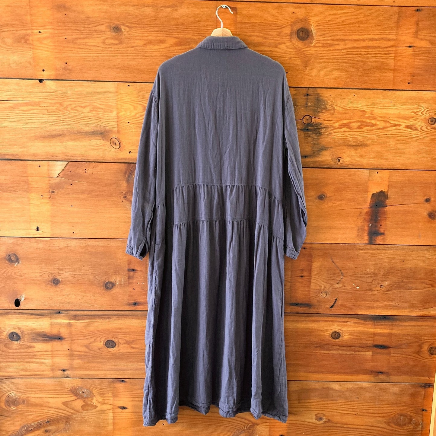 L - CP Shades Dark Gray Soft 100% Cotton Tie Waist Maxi Length Dress 0731EN