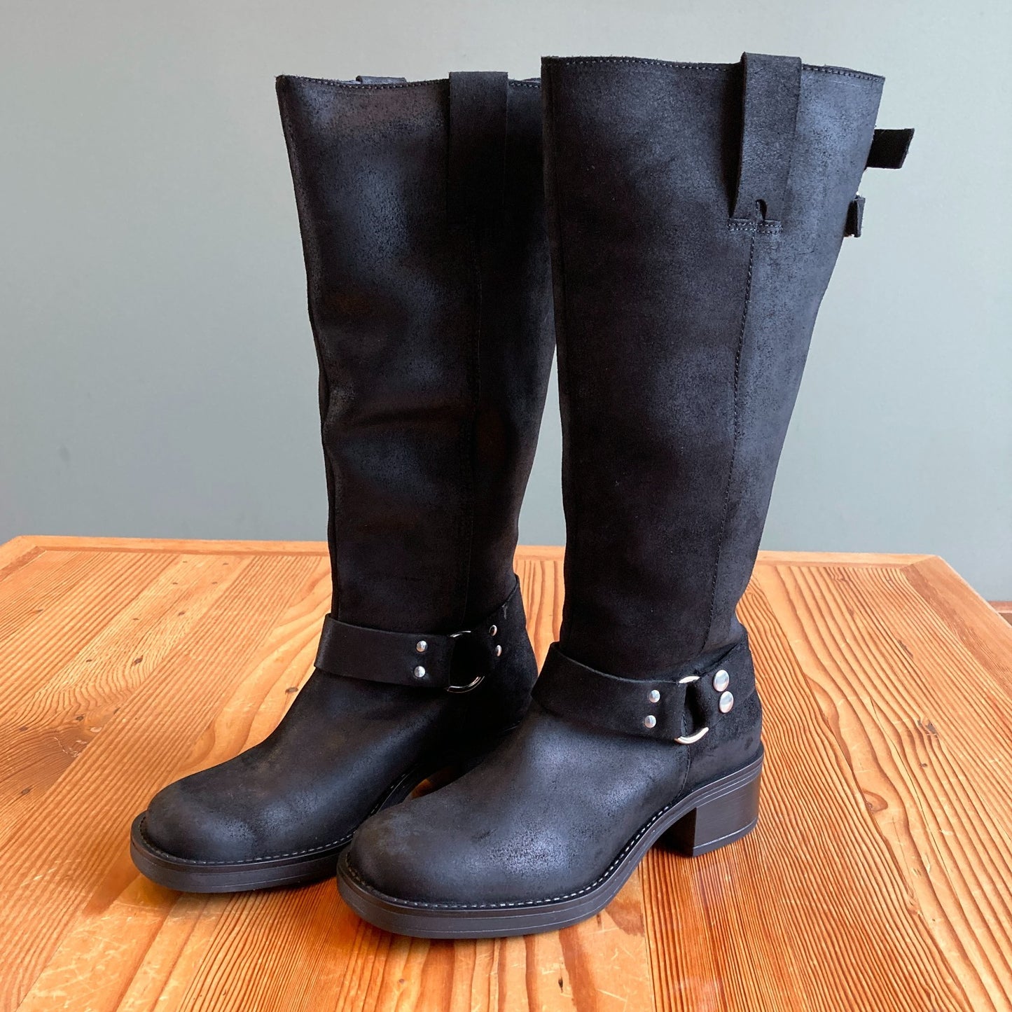 40 / 9-9.5 - by Anthropologie $260 Black Leather Knee High Moto Boots NEW 0114KE