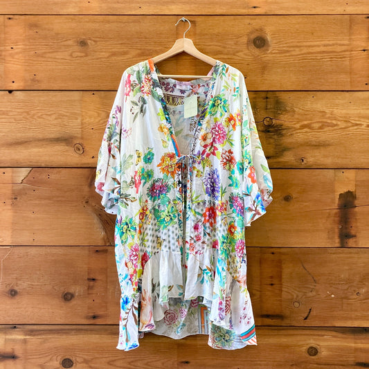 Johnny Was Silk Blend Floral Patterned Wrap Tie Robe - Size M - 1217RM