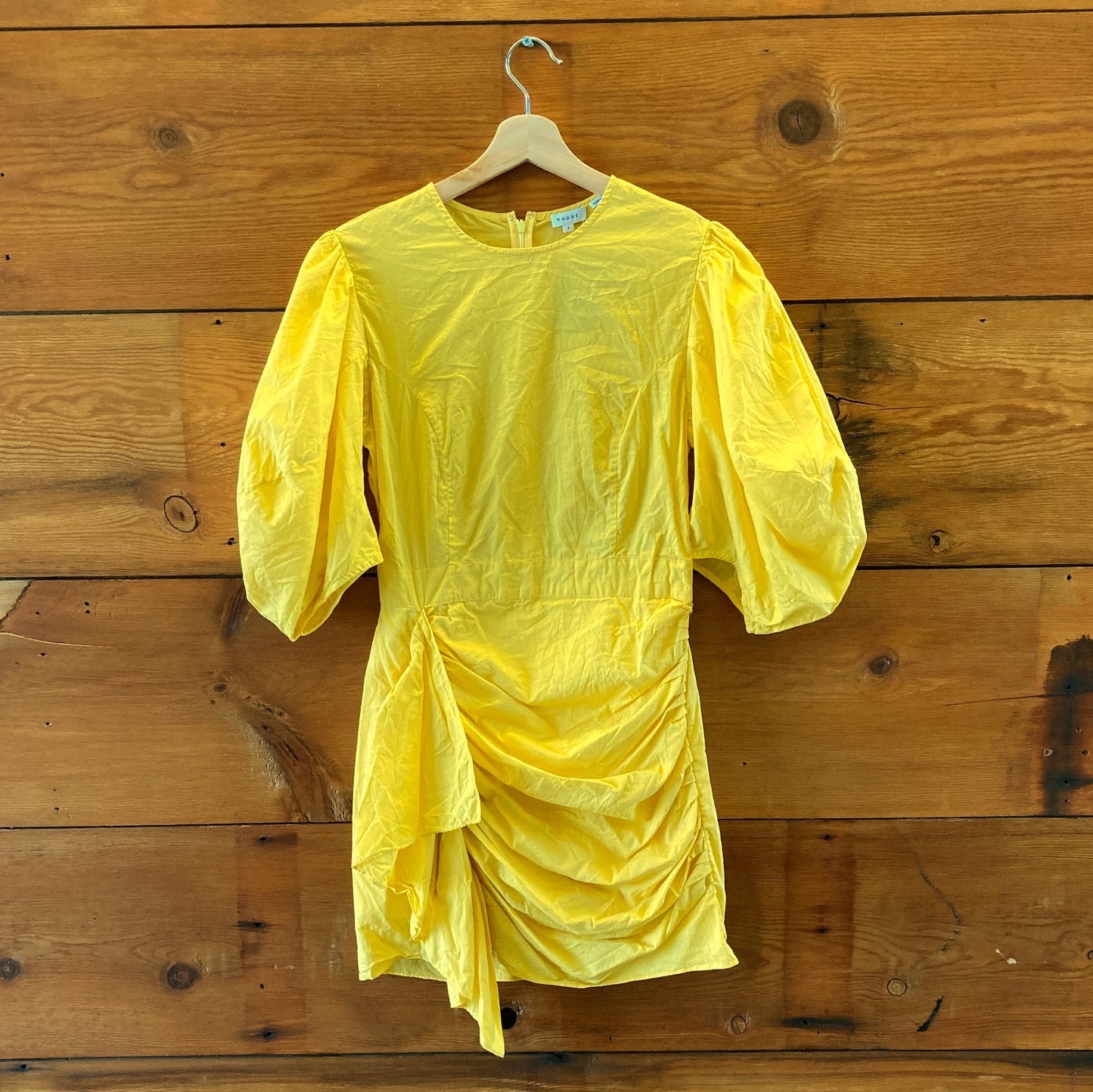Rhode Bright Yellow Pia Puff Sleeve Ruched Dress - Size S - 0415AB