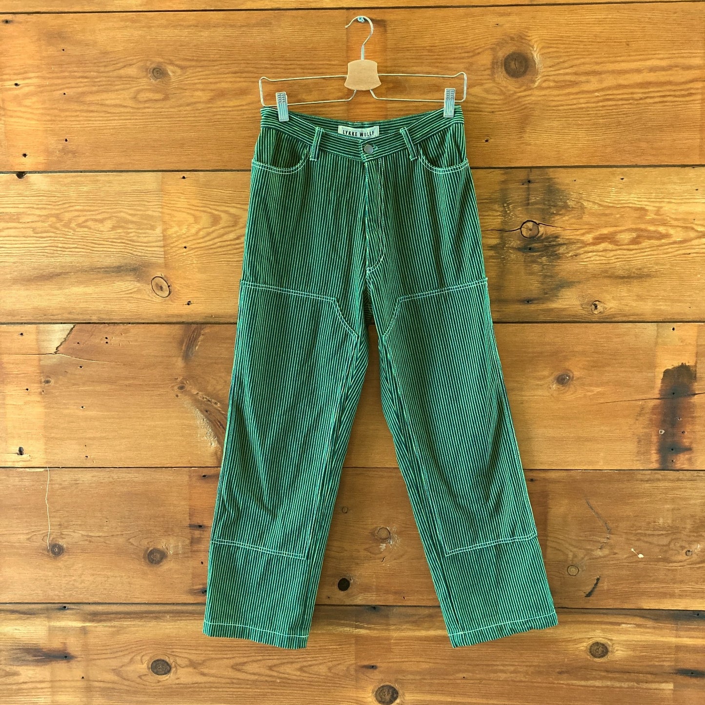 Lykke Wullf Green Navy Railroad Stripe Workwear Womens Jeans - Size 6 - 0312IG