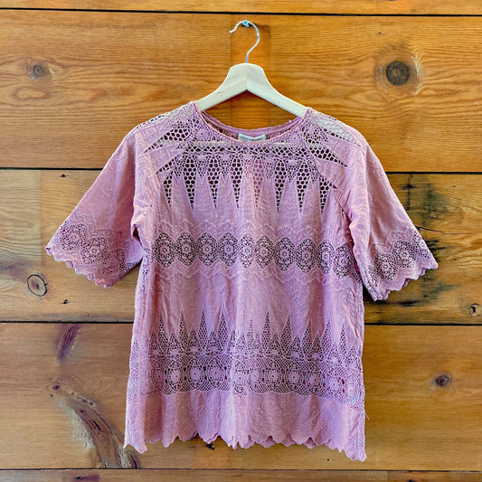 6 - Ulla Johnson Rose Pink Cotton Voile Short Sleeve Sadie Blouse Top 0927LL