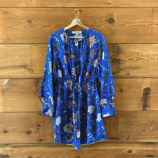 Diane von Furstenberg Navy Floral Silk Long Sleeve Wrap Dress - Size 10 - 0417DL