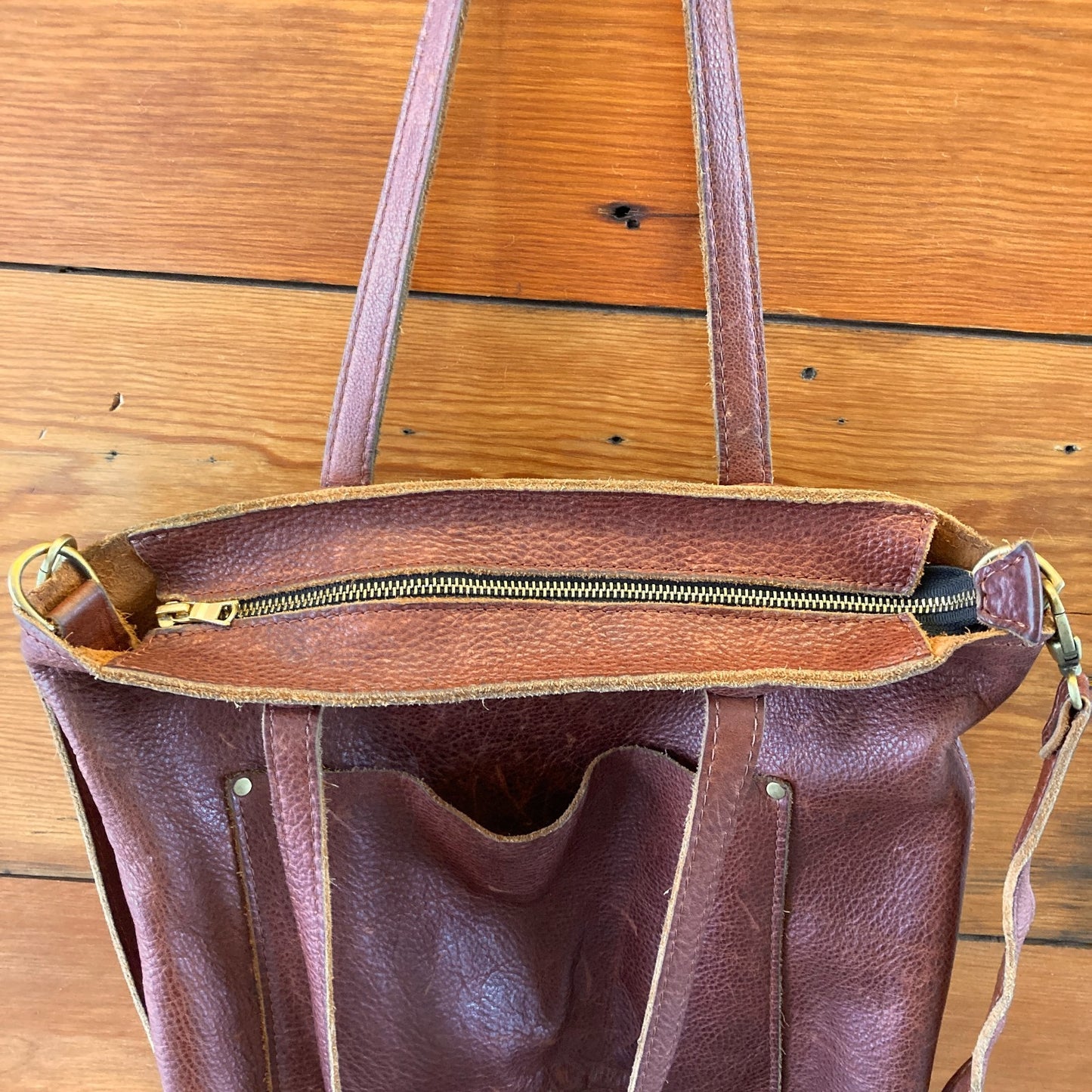 Portland Leather Goods Weathered Brown Top Zip Large Tote Bag Purse - 1103ES