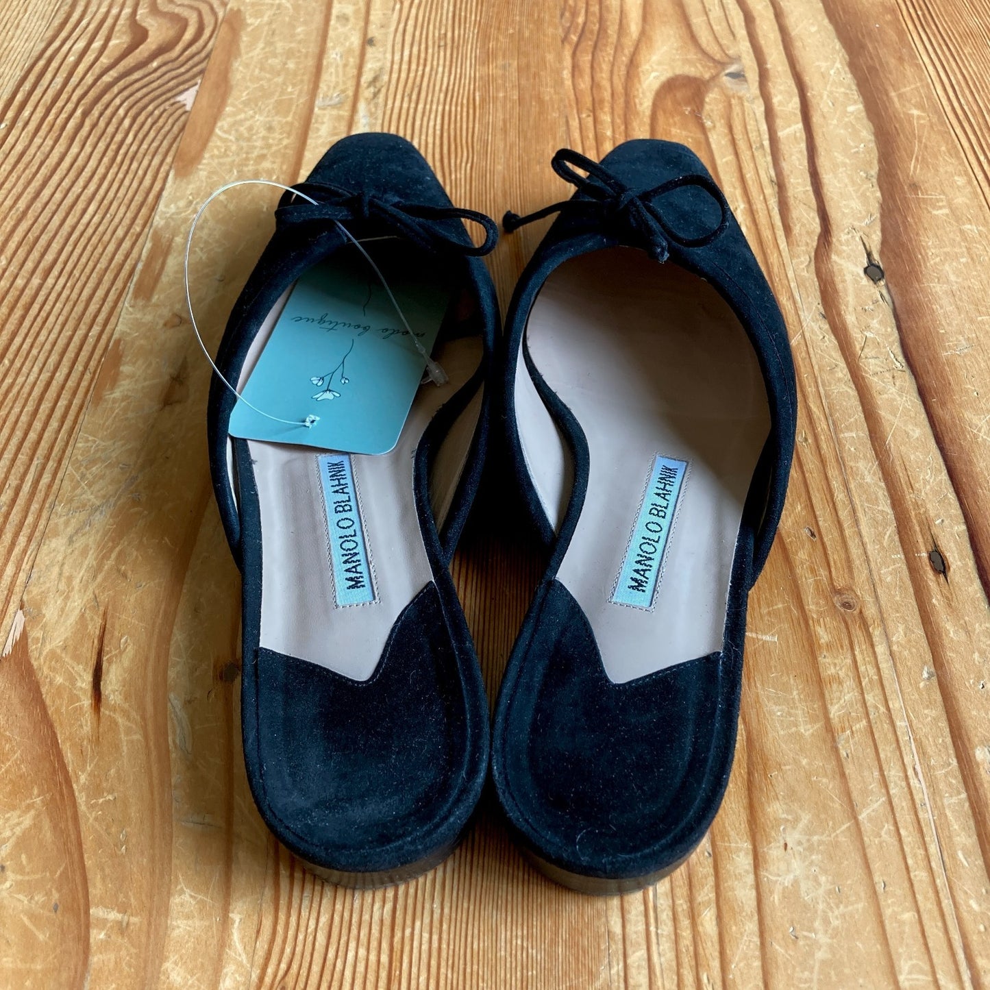 Manolo Blahnik Black Suede Almond Toe Ballerimu Shoes - Sz 38.5 / 8 - 0422VS