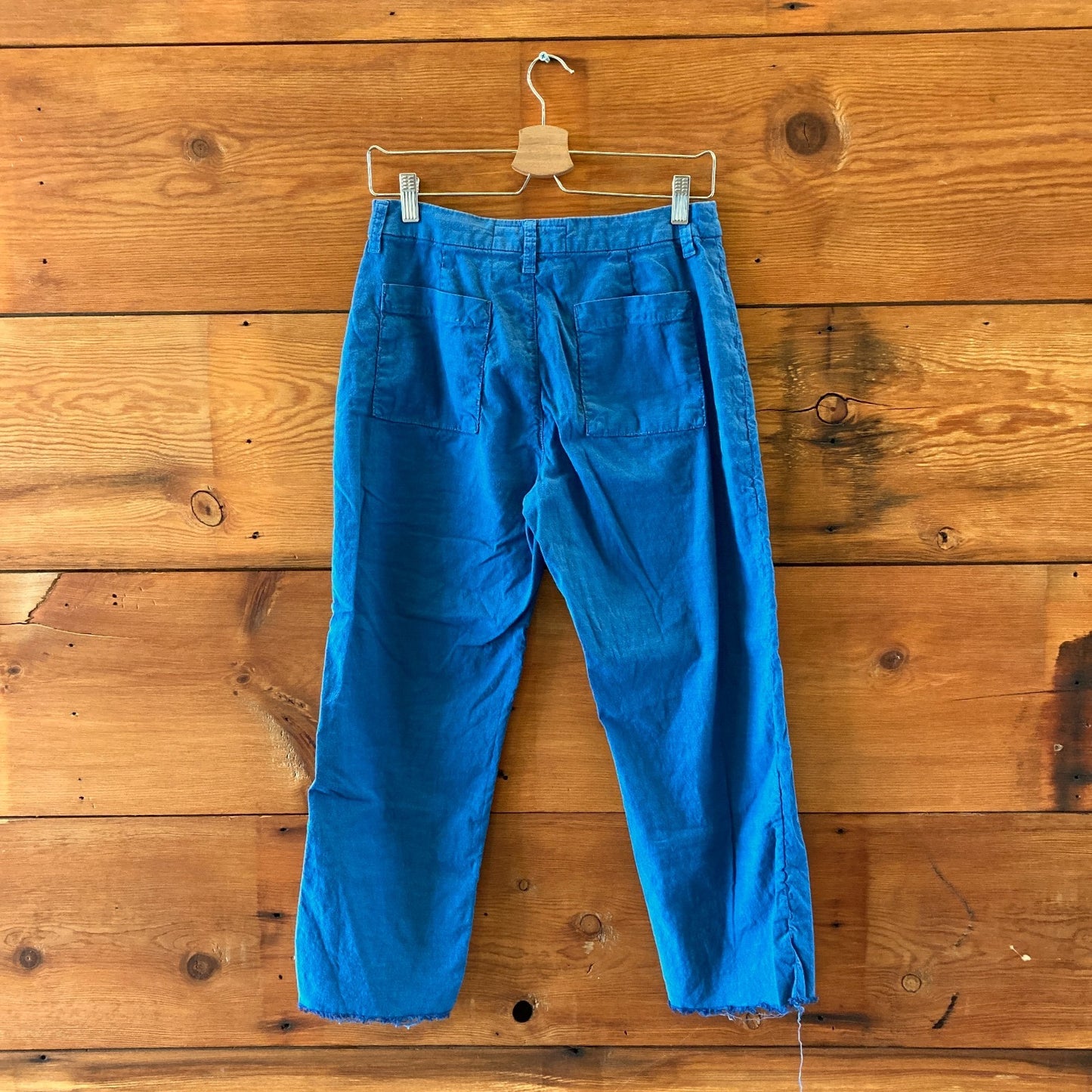 Frank & Eileen Bright Blue Kinsale Cotton Flax Fray Hem Pants - Size 6 - 0721DK