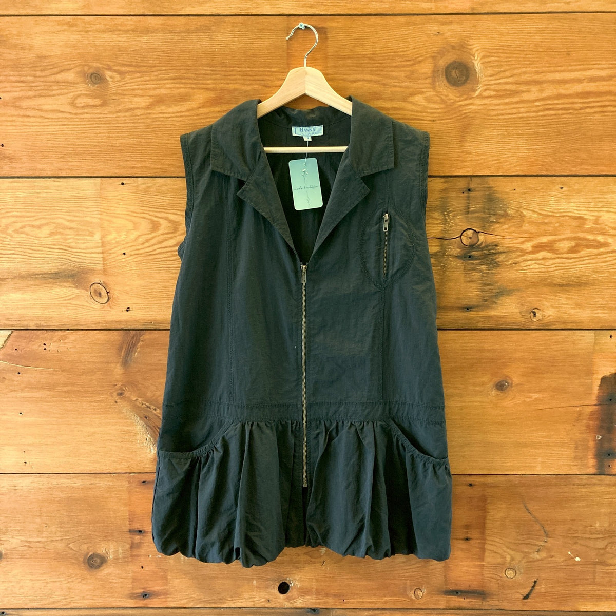 HANNA for LA JOURNEE Black Lagenlook Zip Front Mini Dress - Size 3 / L - 0320JS