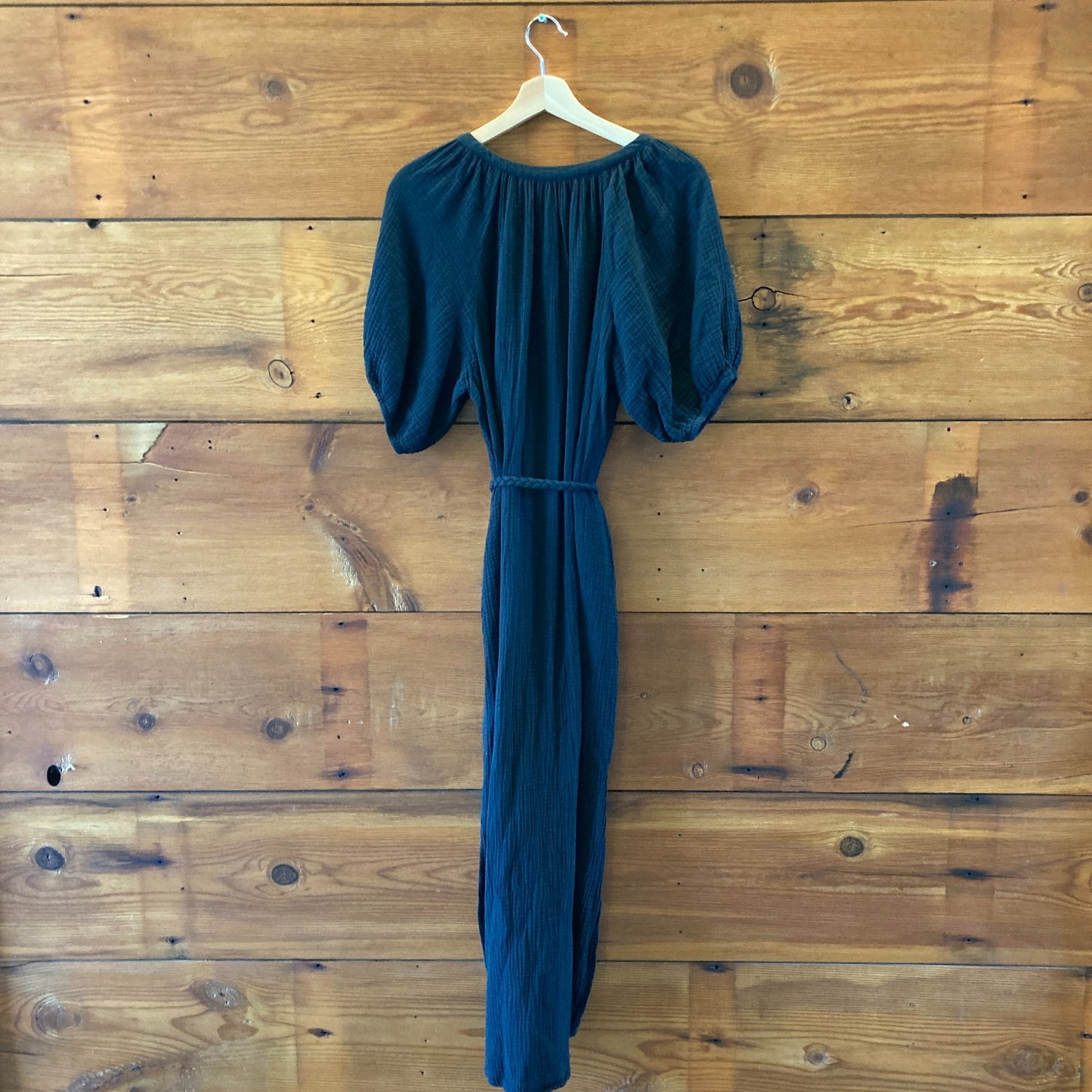 Marine Layer Black Gauze Short Sleeve Button Front Maxi Dress - Size L - 1228KM