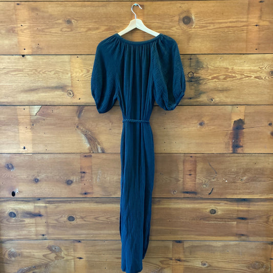 Marine Layer Black Gauze Short Sleeve Button Front Maxi Dress - Size L - 1228KM