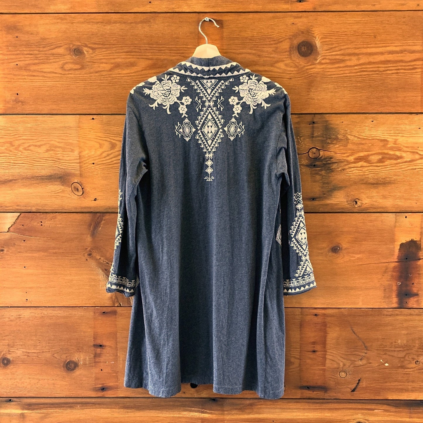 Johnny Was Gray Tulia Embroidered Duster Cardigan Sweater - Size S - 1203TR