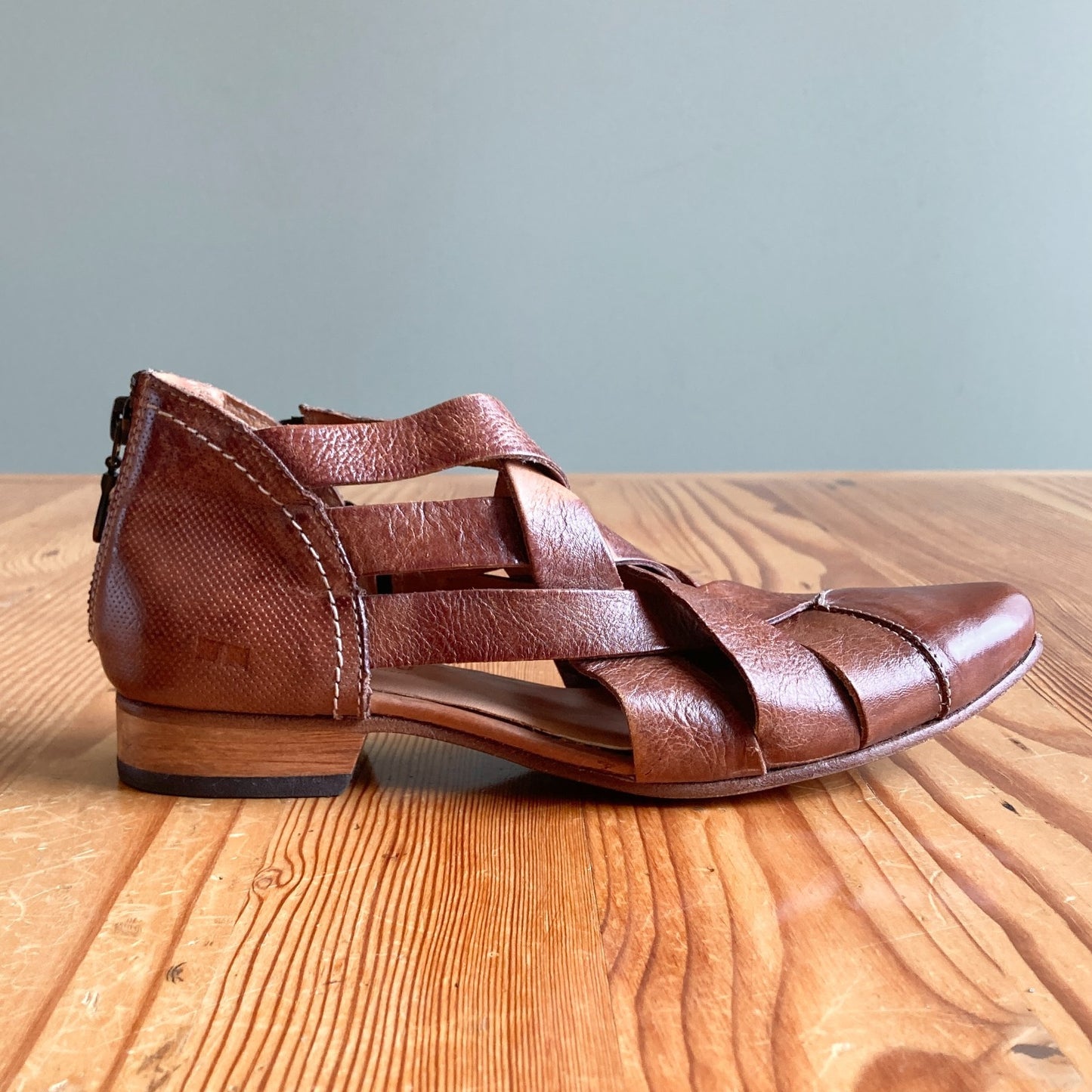 7 - Bed Stu $200 Brittany Brown Leather Zipper Strap Sandals Shoes NEW 0531AF