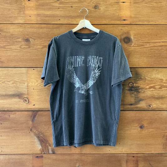L - Anine Bing Washed Black Short Sleeve Lili Eagle T Shirt Top 0720LP