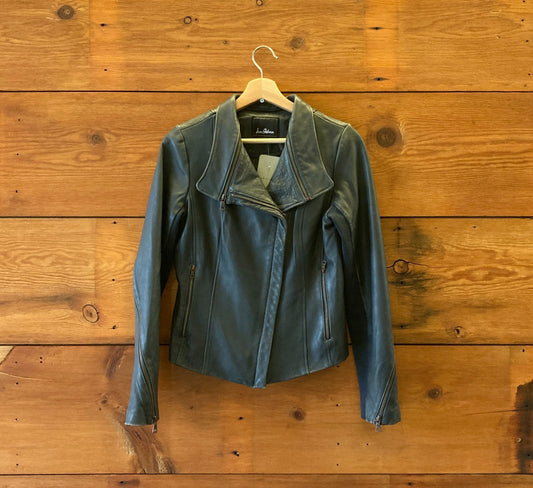 Sam Edelman Dark Teal Blue Leather Asymmetric Moto Jacket - Size S - 1229MR
